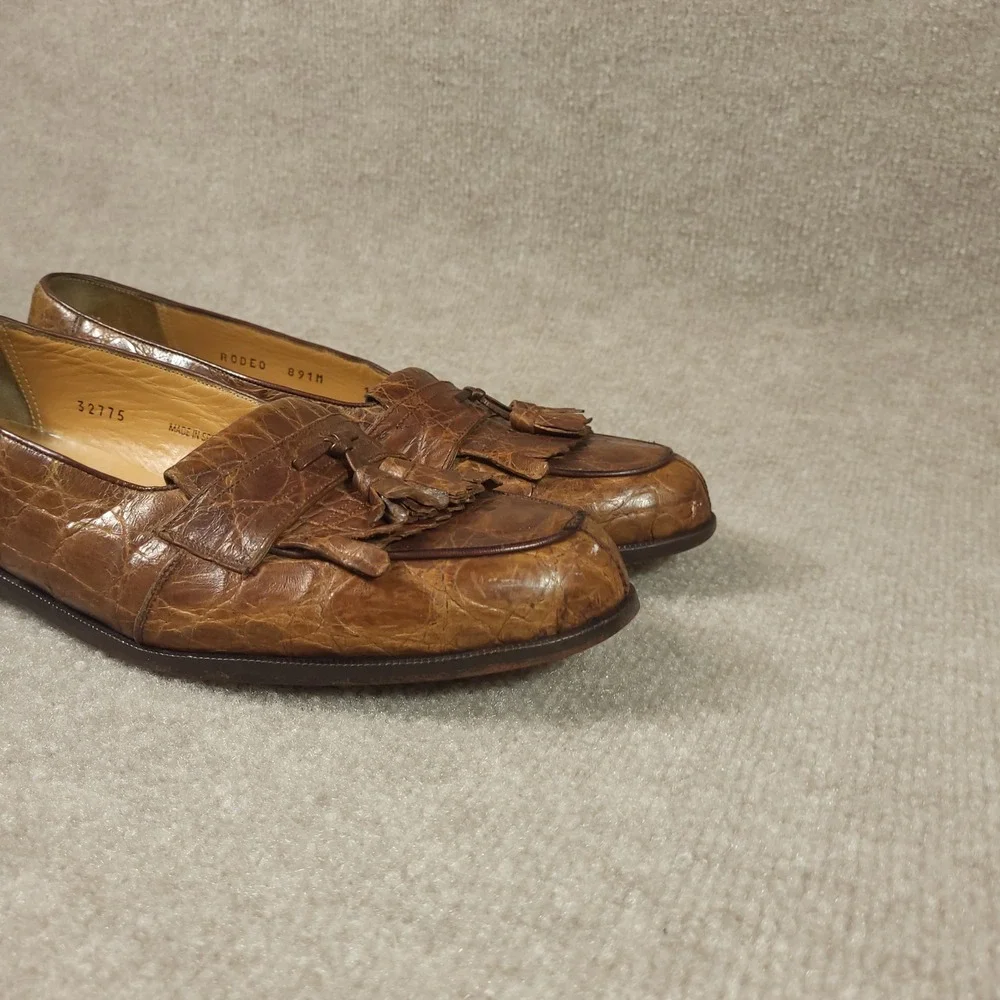 Mezlan Loafers Mens 10 Brown Alligator Tassel Kiltie Platinum Rodeo Spain Luxury